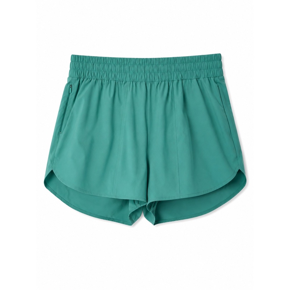 NWT All in Motion Run Shorts Teal Green Mid Rise Lined Quick Dry Zip Pocket L